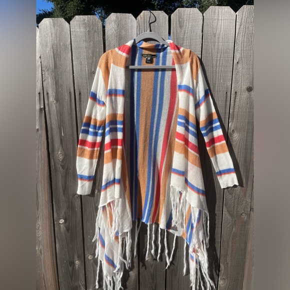 Love Stitch Sweaters - Love Stitch Striped Tassel Shall Cover Up Cardigan